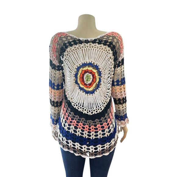 Womens Coquette Crochet Open Knitted Top Size S/M Boho Festival Hippie Earthy - Picture 6 of 13